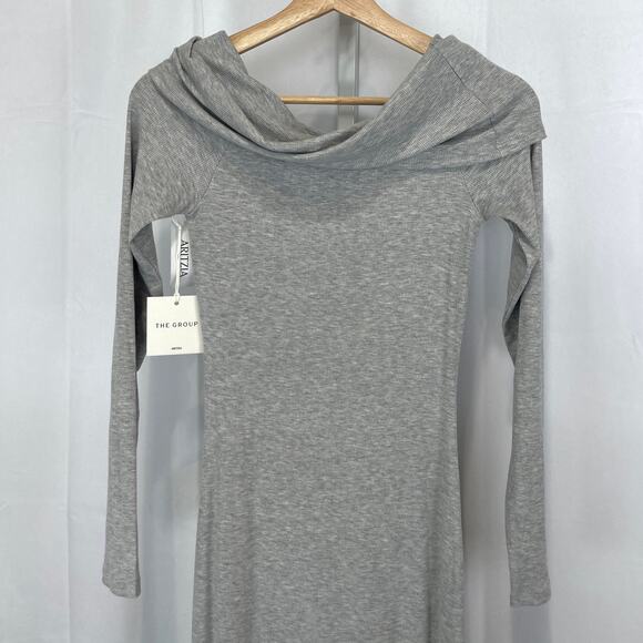 NWT THE GROUP Aritzia Luxe Lounge Meridian Dress Off Shoulder Heather Chrome M - Picture 5 of 11